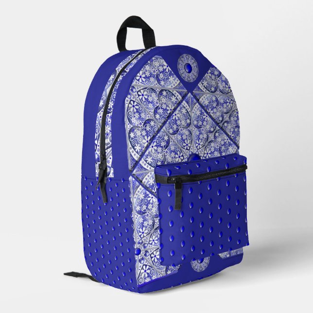 Ceramic Lace Blue of Greece Printed Backpack (Back Corner Left)
