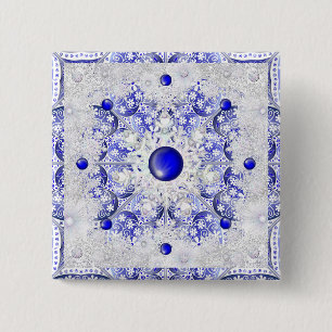 Ceramic Lace Blue of Greece & snowflake 2 Inch Square Button