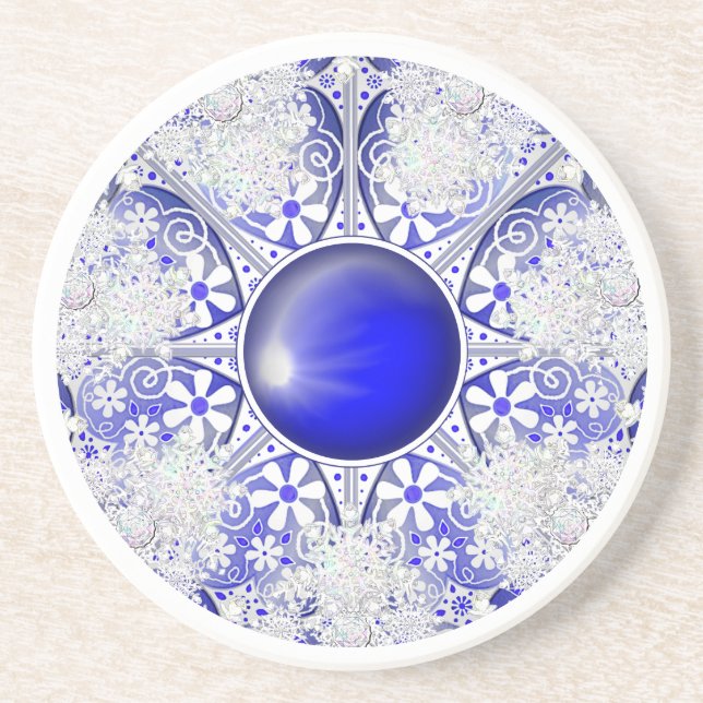 Ceramic lace Blue of Greece & snowflake Coaster (Front)