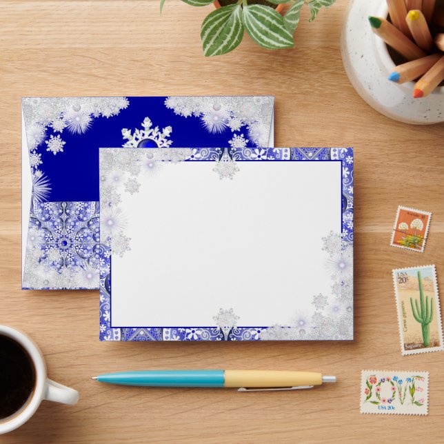 Ceramic Lace Blue of Greece & snowflake Envelope (Desk)