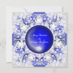 Ceramic lace blue of greece & snowflake holiday card