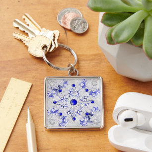 Ceramic Lace Blue of Greece & snowflake Keychain