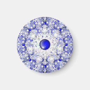 Ceramic lace Blue of Greece & snowflake Magnet