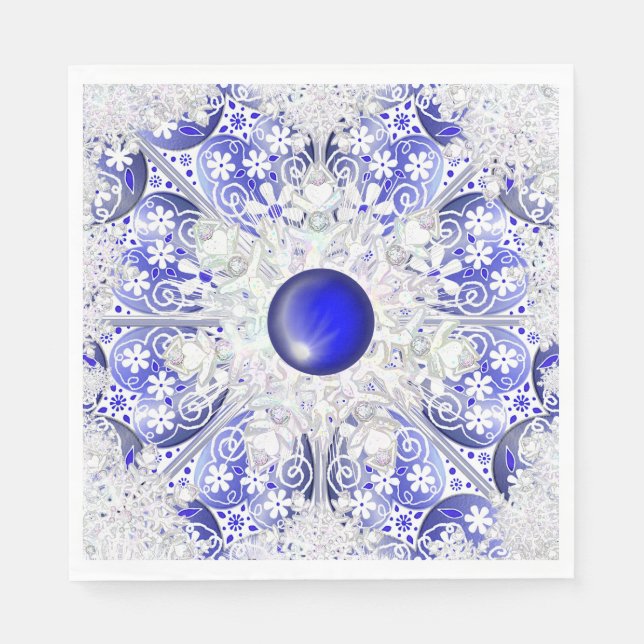 Ceramic Lace Blue of Greece & snowflake Napkin (Front)