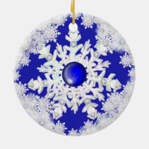 Ceramic Lace Blue of Greece & snowflake Ornament