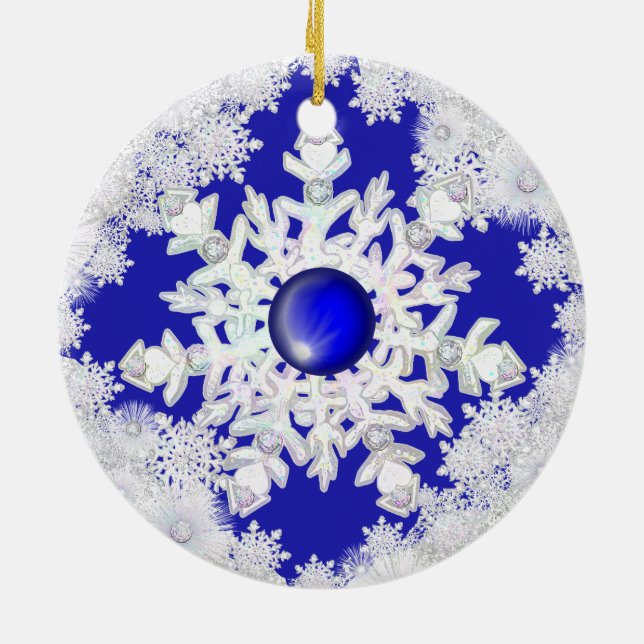 Ceramic Lace Blue of Greece & snowflake Ornament (Back)