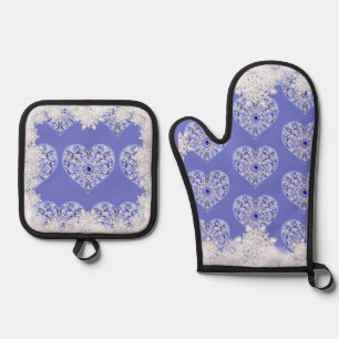 Ceramic lace blue of greece & snowflake oven mitt & pot holder set