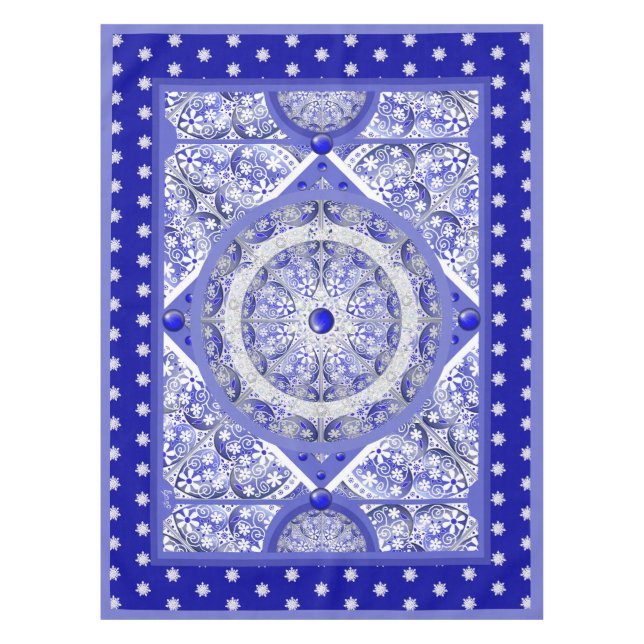 Ceramic Lace Blue of Greece & snowflake Tablecloth (Front)