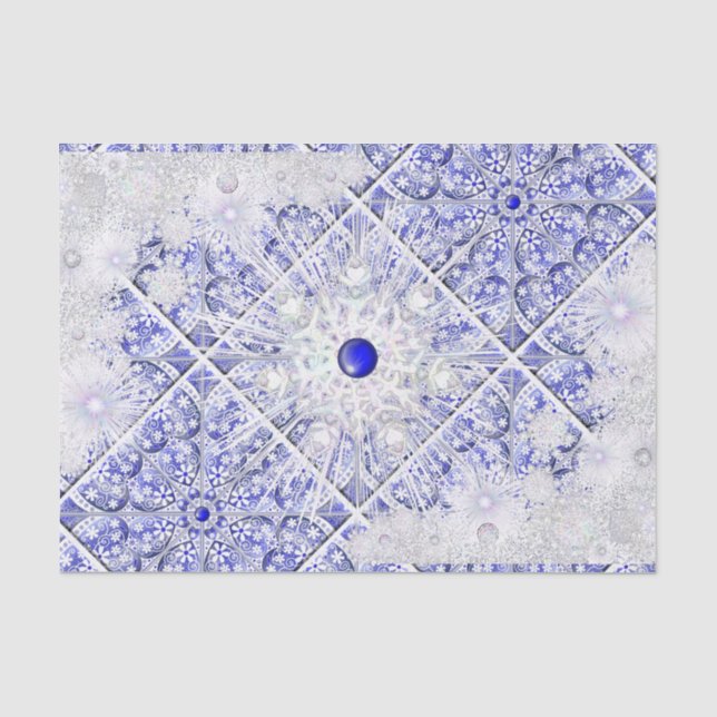 Ceramic Lace Blue of Greece & snowflake Tissue Paper (Front)