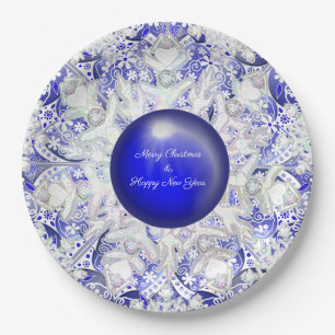 Ceramic Lace Blue of Greece & snowflakes Paper Plate