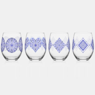Ceramic lace Blue of Greece Stemless Wine Glass