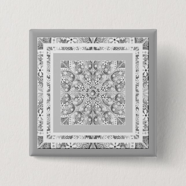 Ceramic lace Grey 2 Inch Square Button (Front)
