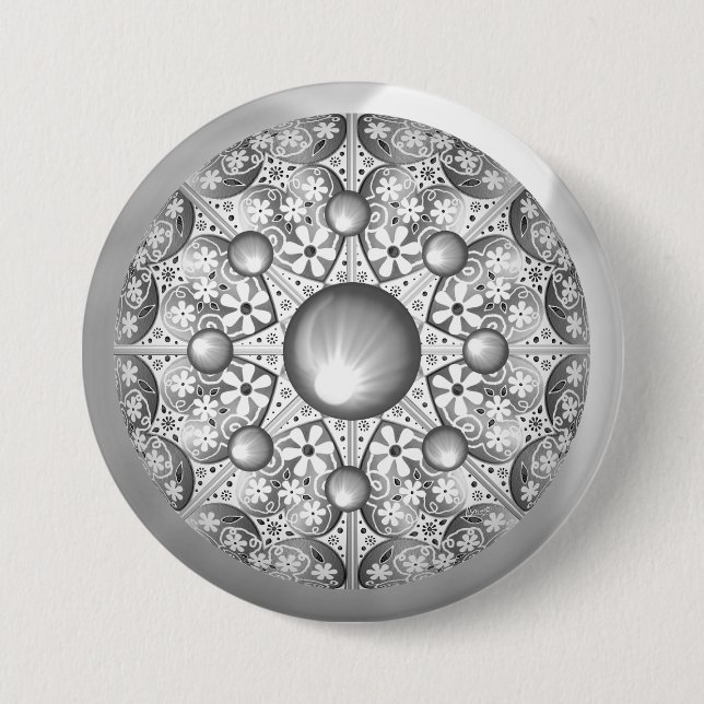 Ceramic Lace Grey 3 Inch Round Button (Front)