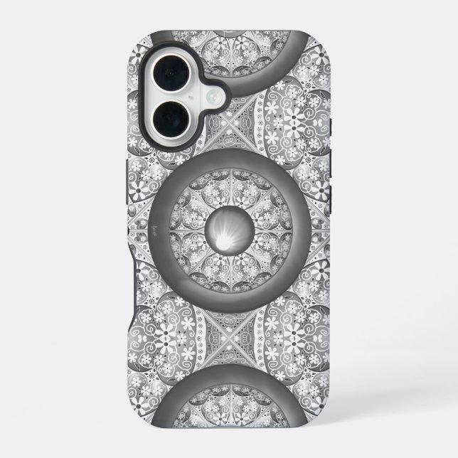 Ceramic lace Grey iPhone 16 Case (Back)
