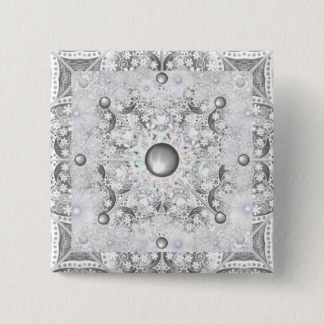 Ceramic lace Grey &snowflake 2 Inch Square Button (Front)