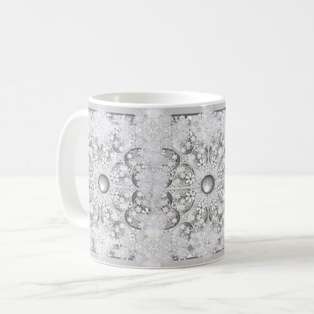 Ceramic lace Grey & snowflake Coffee Mug (Front Left)