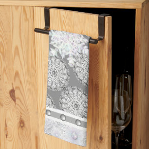 Ceramic lace grey & snowflake kitchen towel