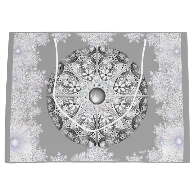Ceramic lace grey & snowflake large gift bag (Front)