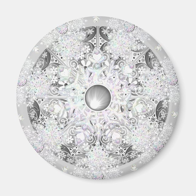Ceramic Lace Grey & snowflake Magnet (Front)