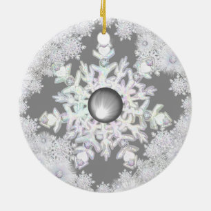 Ceramic lace grey & snowflake ornament