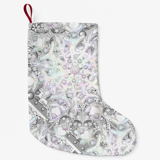 Ceramic lace grey & snowflake small christmas stocking (Front)