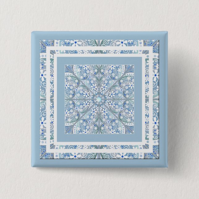 Ceramic lace Light blue 2 Inch Square Button (Front)