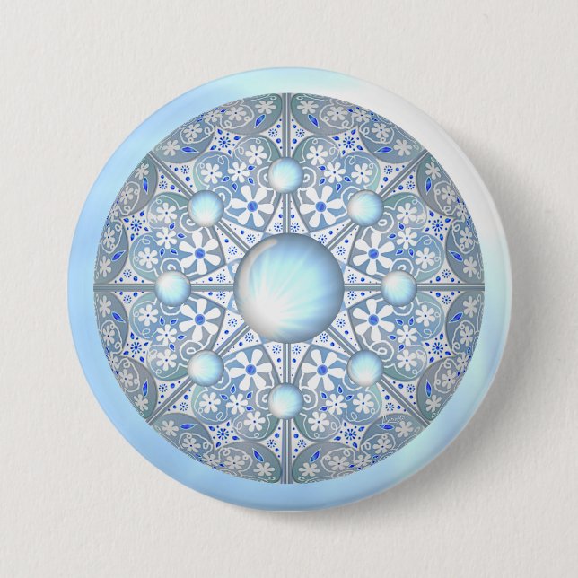 Ceramic Lace light blue 3 Inch Round Button (Front)