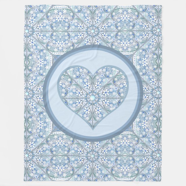 Ceramic Lace Light Blue Fleece Blanket (Front)
