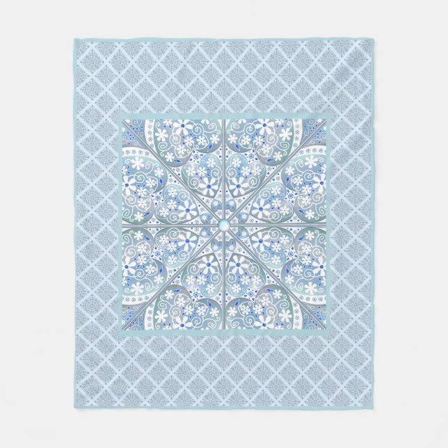 Ceramic Lace light blue Fleece Blanket (Front)