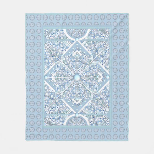 Ceramic Lace light blue Fleece Blanket (Front)