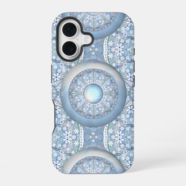 Ceramic lace Light blue iPhone 16 Case (Back)