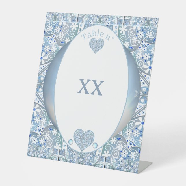 Ceramic Lace Light Blue Pedestal Sign (Front)