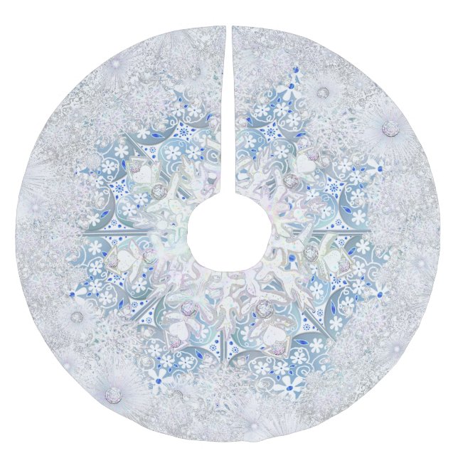 Ceramic lace light blue & snowflake brushed polyester tree skirt (Front)