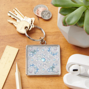 Ceramic lace light blue & snowflake keychain