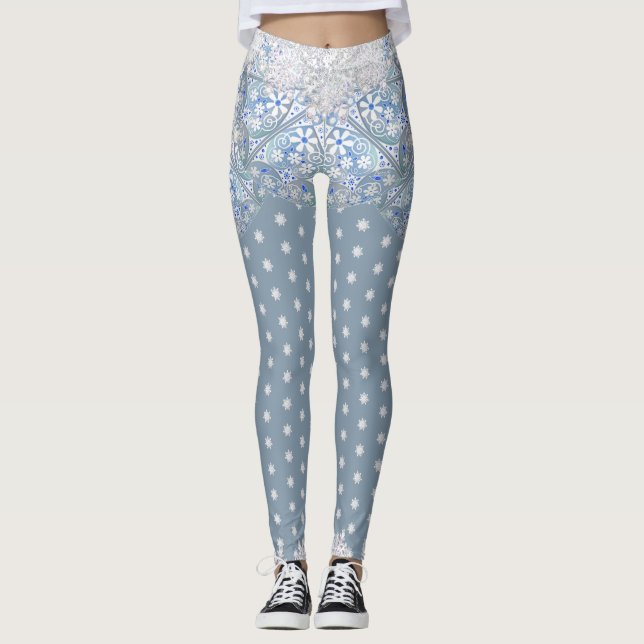 Ceramic lace light blue & snowflake leggings (Front)