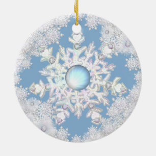 Ceramic lace light blue & snowflake ornament