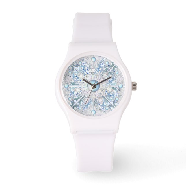 Ceramic lace light blue & snowflake watch (Front)