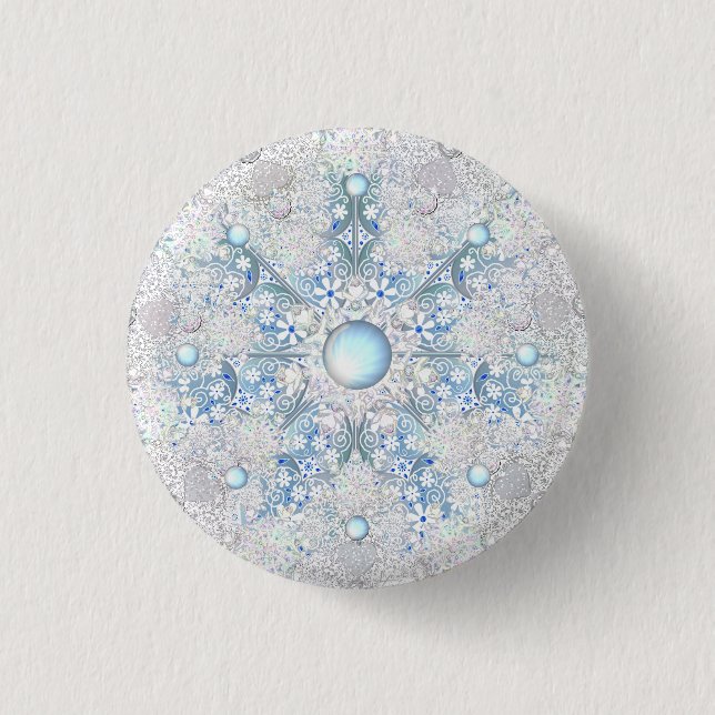Ceramic lace sky blue &snowflake 1 inch round button (Front)