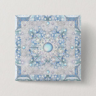 Ceramic lace sky blue &snowflake 2 inch square button