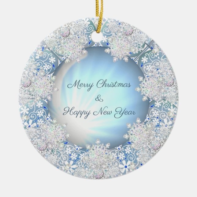 Ceramic lace sky blue &snowflake ornament (Front)
