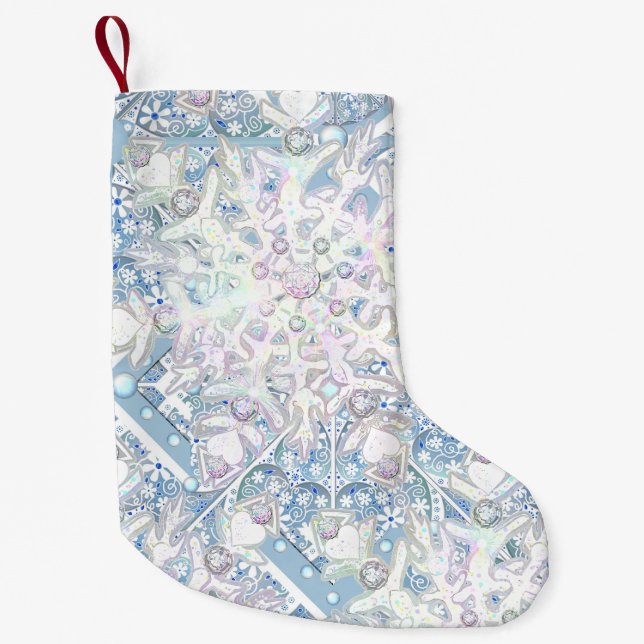 Ceramic lace sky blue & snowflake small christmas stocking (Front)