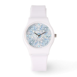 Ceramic lace sky blue &snowflake watch