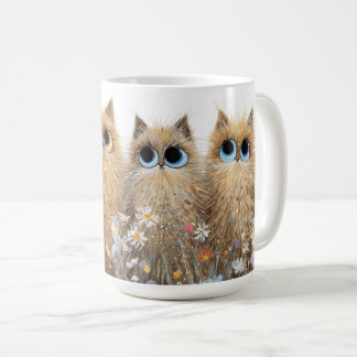 Ceramic Mug-Adorable Furry Cats and Flowers Coffee Mug