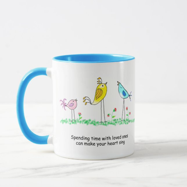 Ceramic Mug, Whimsical Birds with saying Mug (Left)