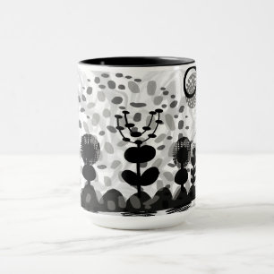 Ceramic mug with blk/white flora design