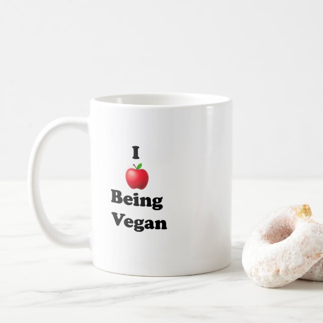 Ceramic mug with I Love Being Vegan design (With Donut)