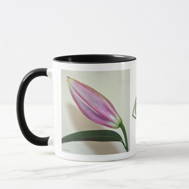 Ceramic Mug with Lily Bud, Black Handle and Inside (Left)
