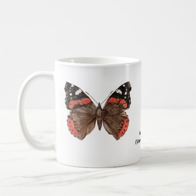 Ceramic mug with Red Admiral butterfly design (Gauche)
