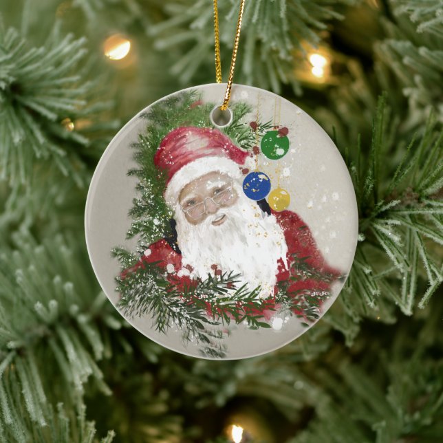 Ceramic Ornament Round Traditional Santa   (Tree)