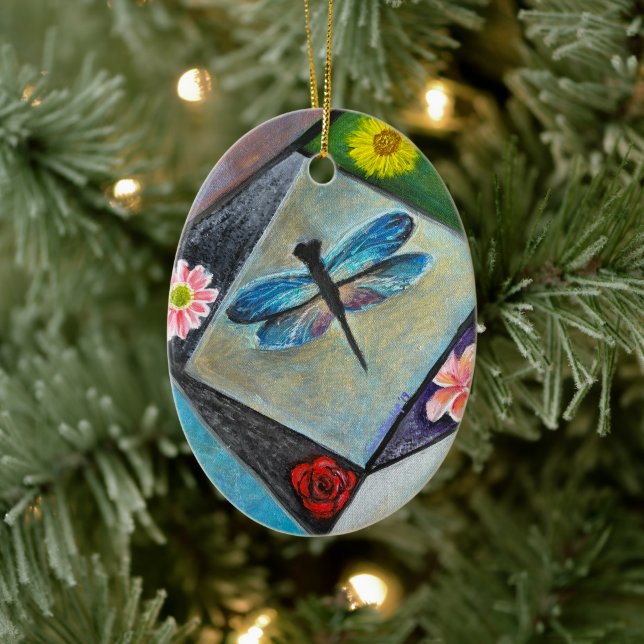 Ceramic Ornament - The Flowery Art of a Dragonfly (Tree)